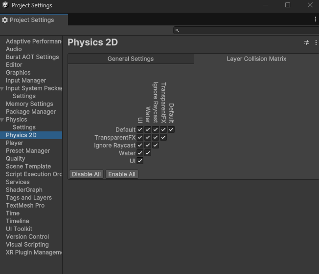 Matriz de colisiones en Unity